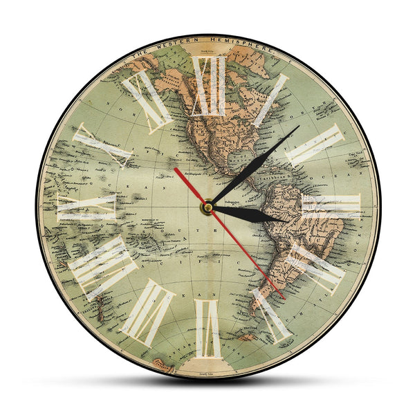 Horloge Scandinave Ancienne Carte du Monde romains