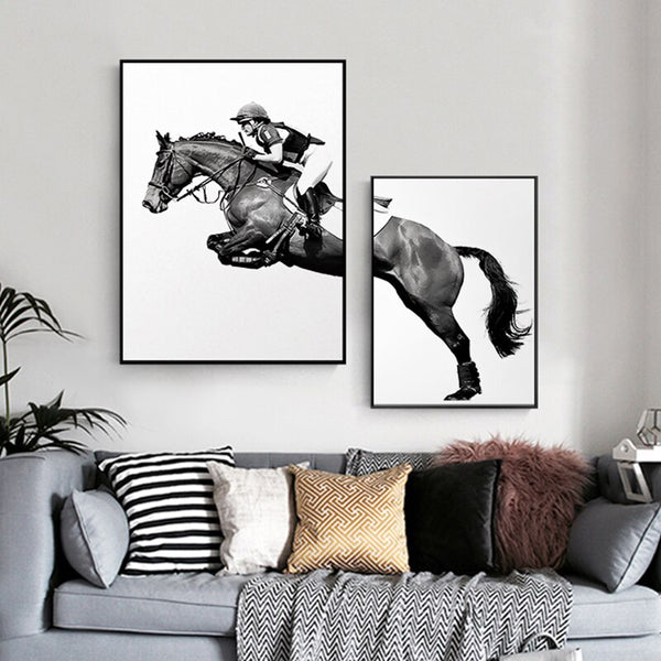tableau scandinave cheval et cavalier en saut